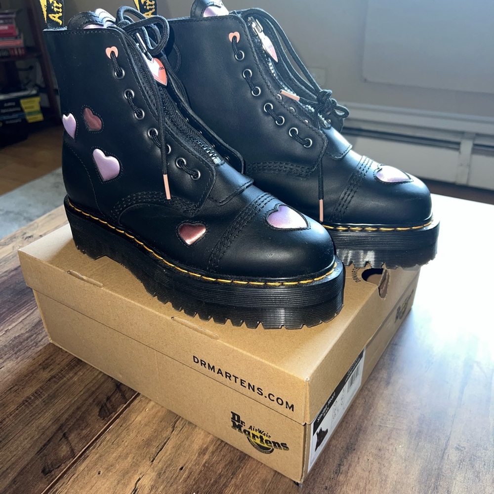 Dr. Martens Black and Pink Heart Boots - Picture 2 of 3